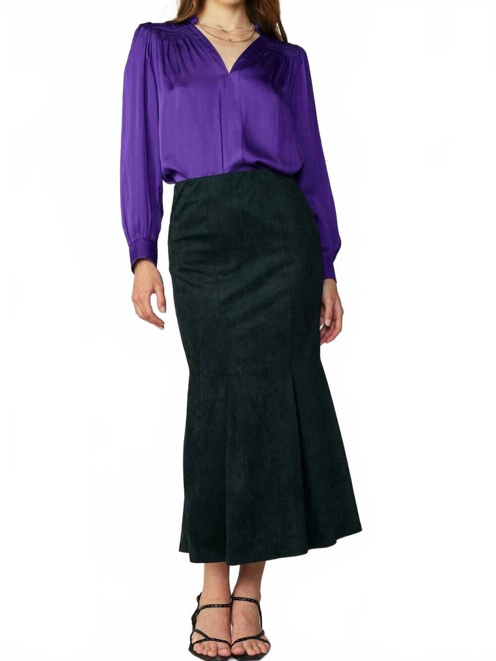 NEW CURRENT AIR fitted silhouette pleated midi skirt in dark green